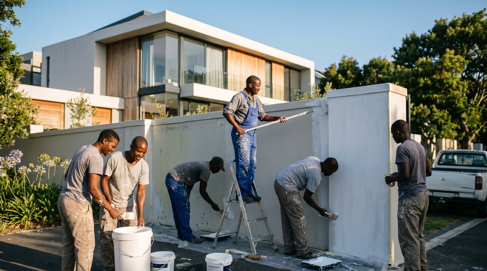 Exterior wall painting at a Marina da Gama waterside home